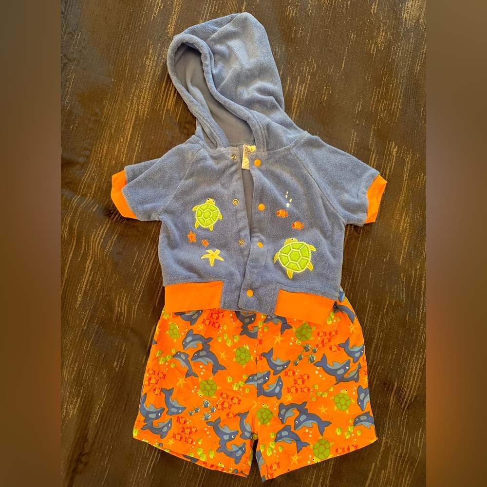 Baby Essentials Sea Life Swim Cover-up and Trunks-9 months (16-18lbs)